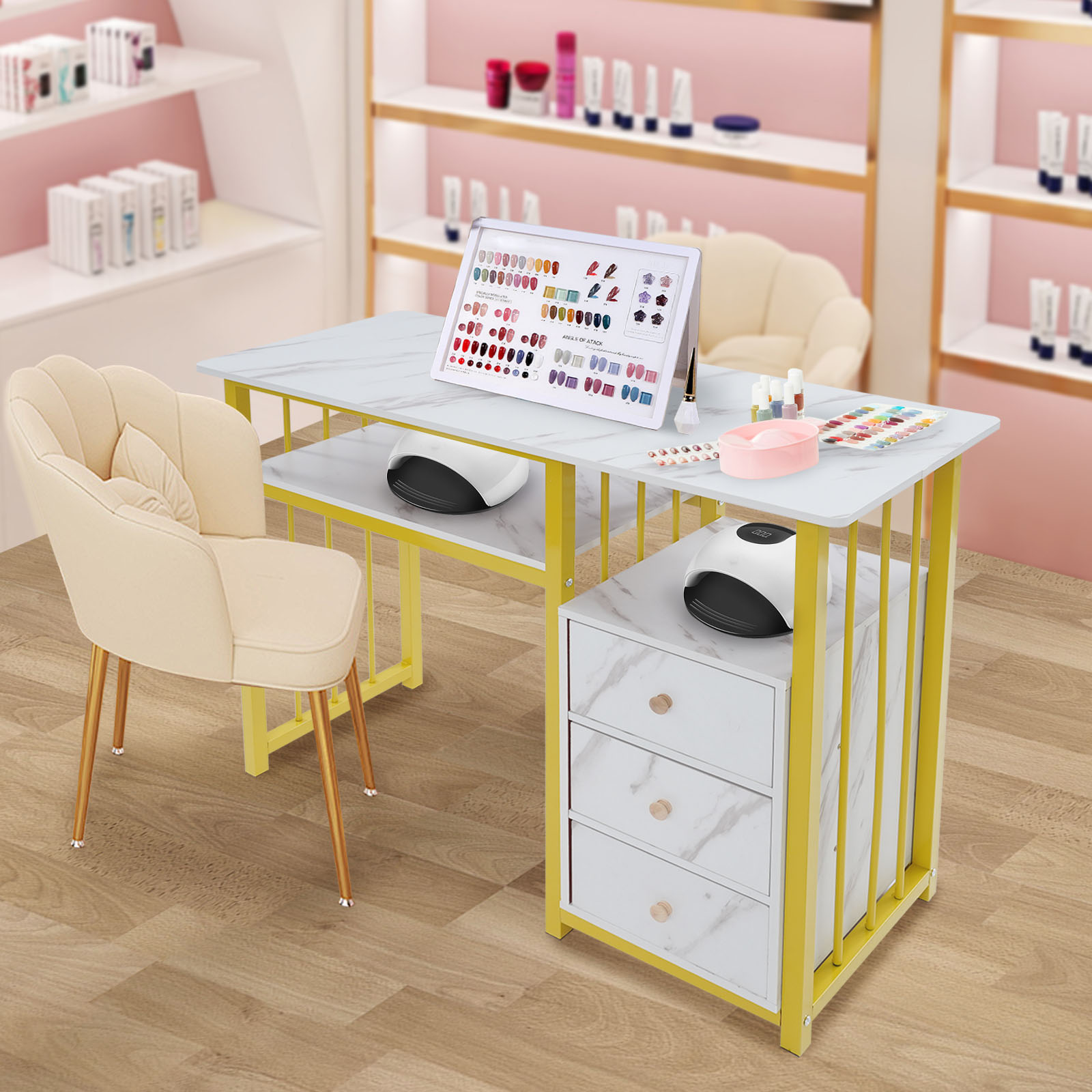 Office Tech Furniture - Mesa de Manicura Dorada de 39.37×15.75×29.92