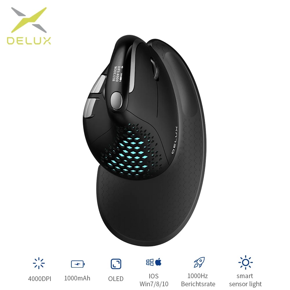Ergonomic Mouse Vertical - Delux Seeker M618XSD ergonómico ratón vertical
