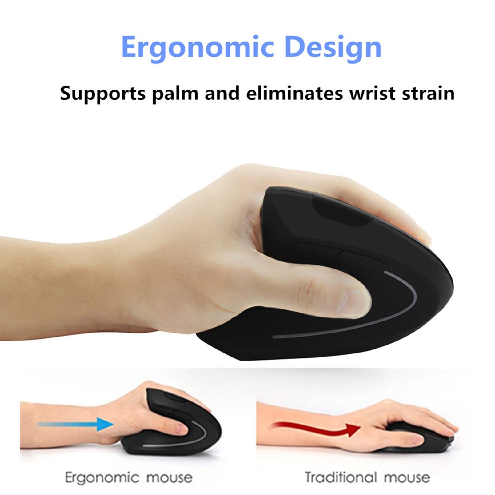 Ergonomic Mouse Vertical - Ratón vertical inalámbrico con cable para