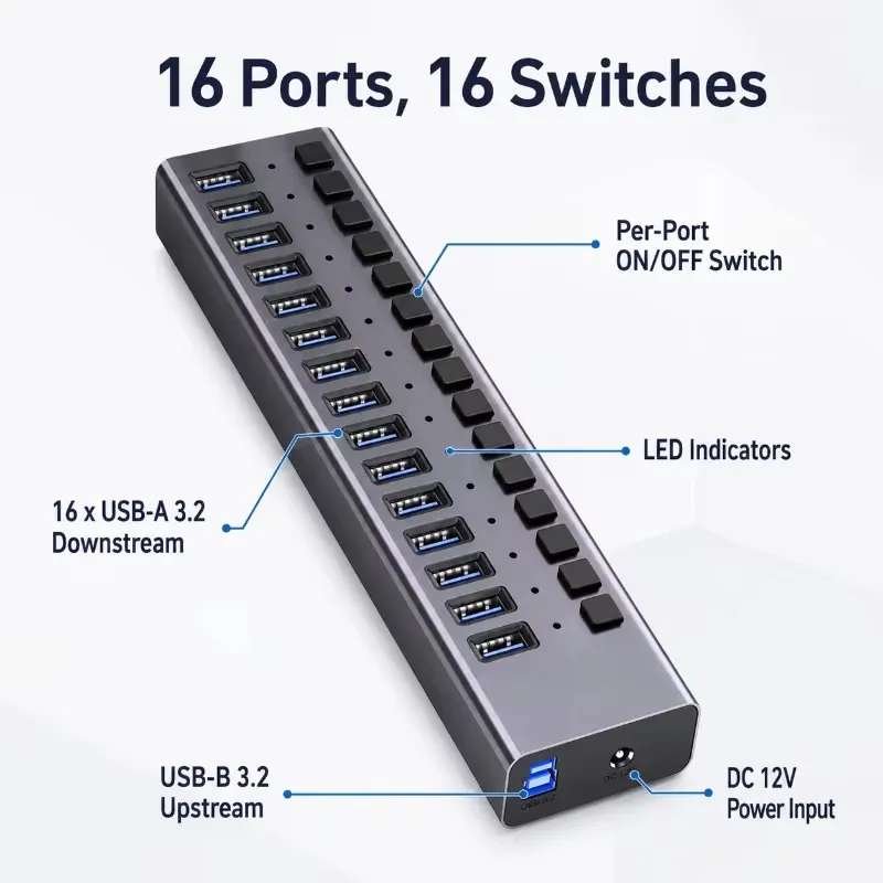 AP01, Hub USB 3.2 Gen2 de 16 P - Multi Port Usb Hub reseña y precio